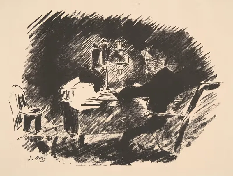 Once upon a Midnight Dreary (sous la lampe) — Édouard Manet
