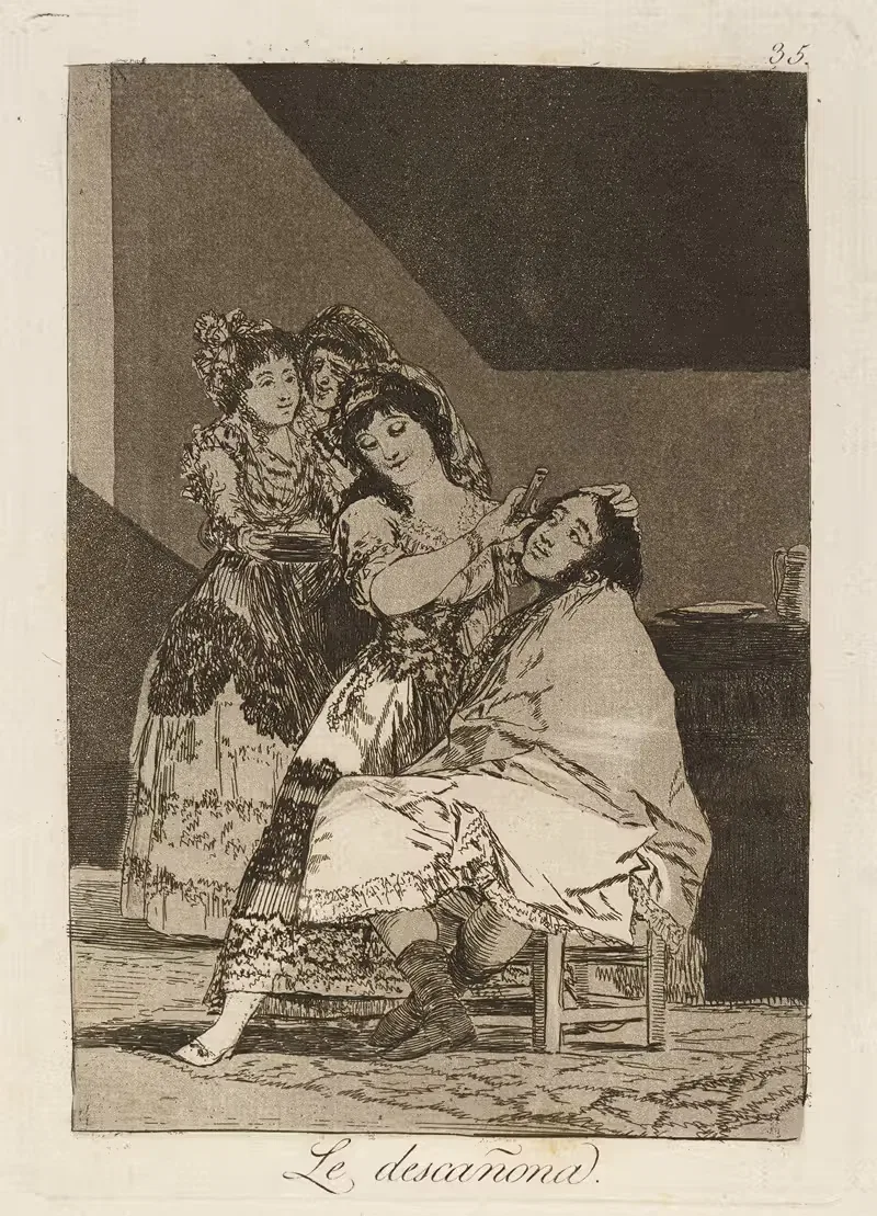 Ла десканьона. (Она его обирает.) by Франсиско де Гойя, 1796-1797 — digital art print download