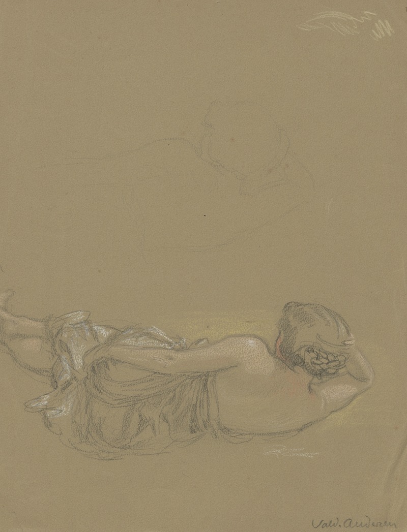 Woman lying on her side with her back turned. 2 — Valdemar Andersen