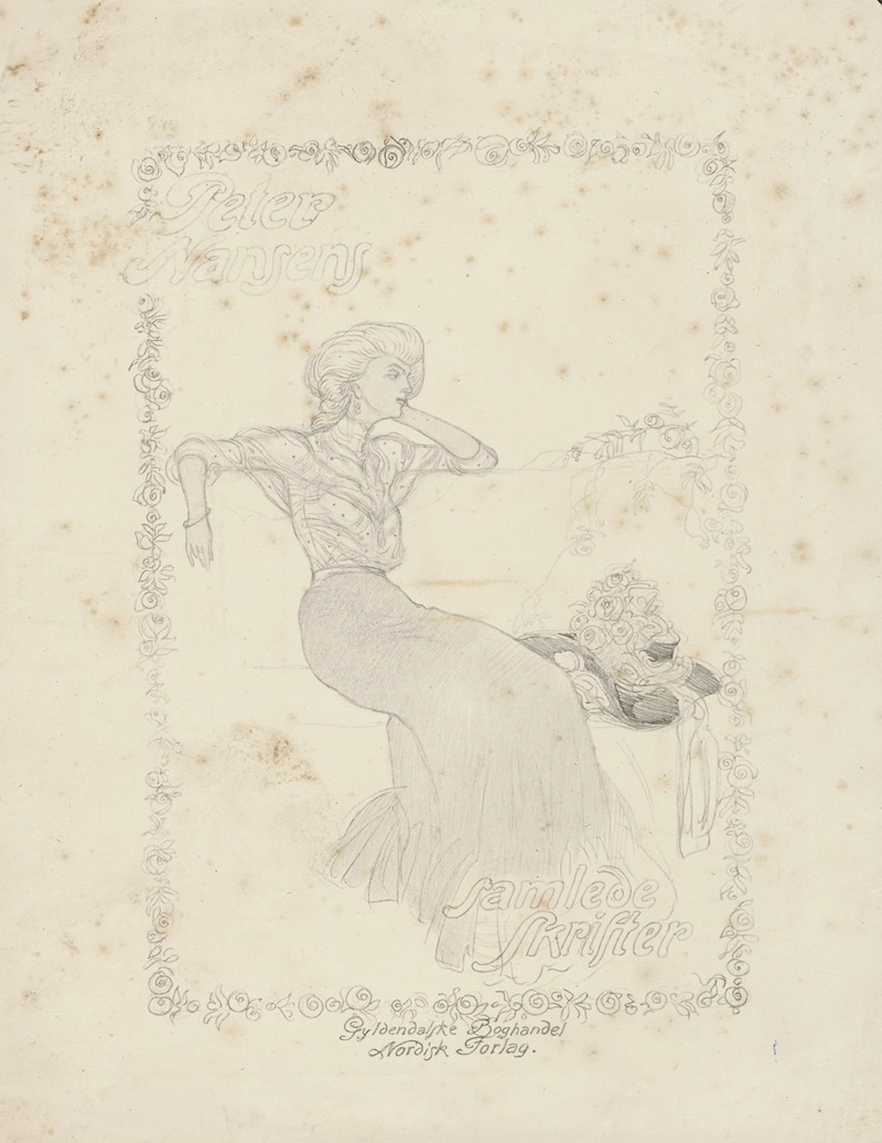 Woman sitting on a sofa, surrounded by roses. — Valdemar Andersen