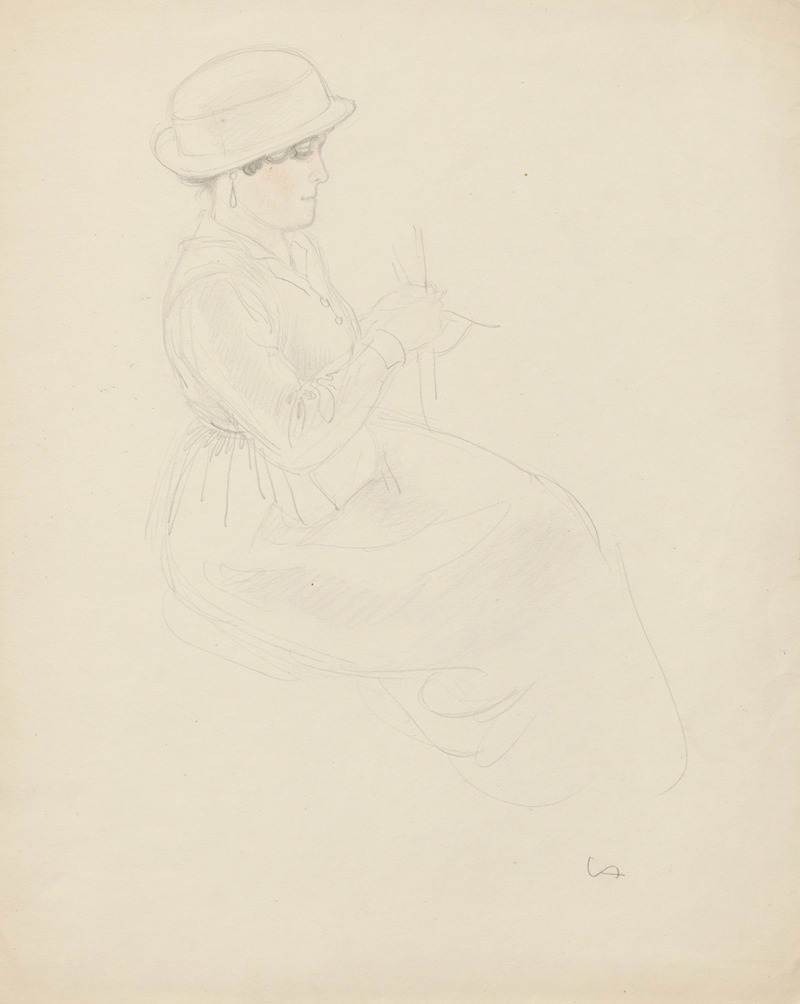 Woman sitting with her knitting. — Valdemar Andersen
