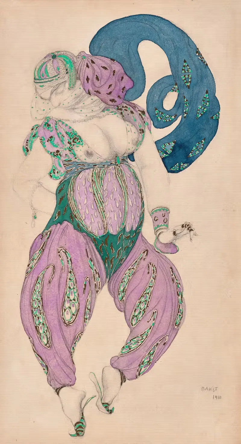 Дизайн костюма для 'Шехерезады'; Алмее by Леон Бакст, 1910 — digital art print download