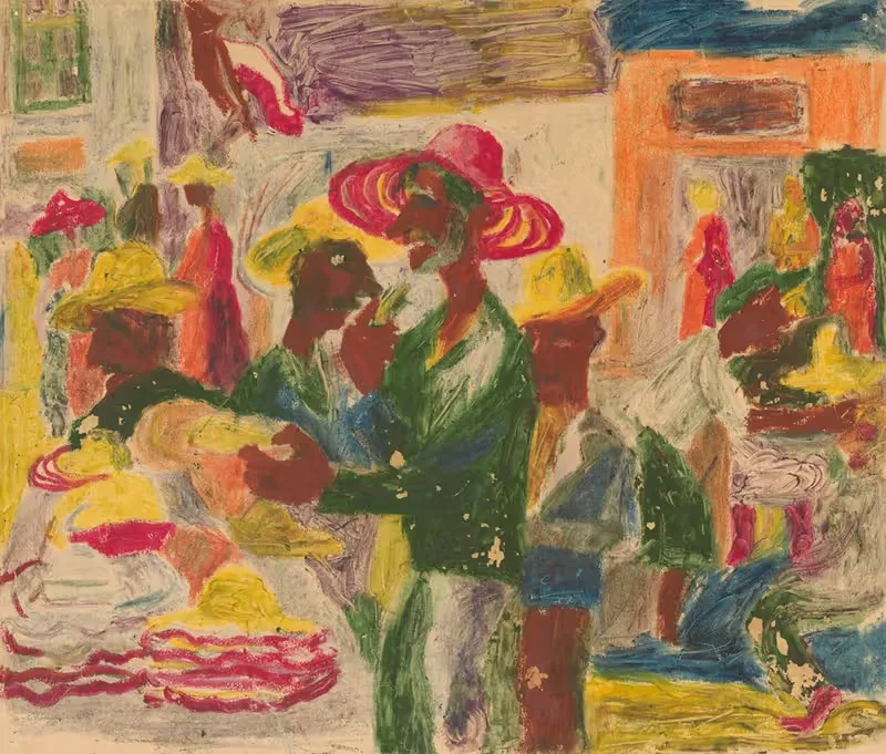 In front of a stall with hats — Stanisław Osostowicz