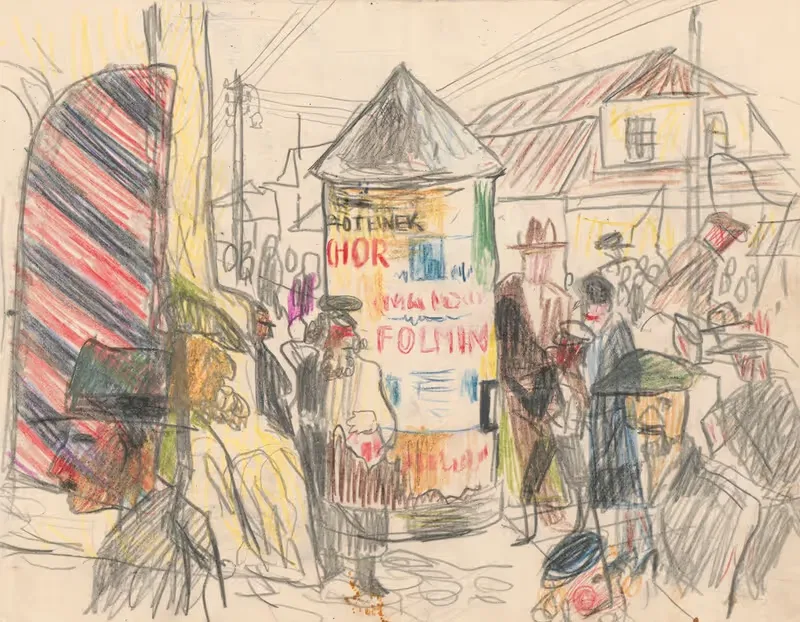 Street with an advertising column II — Stanisław Osostowicz