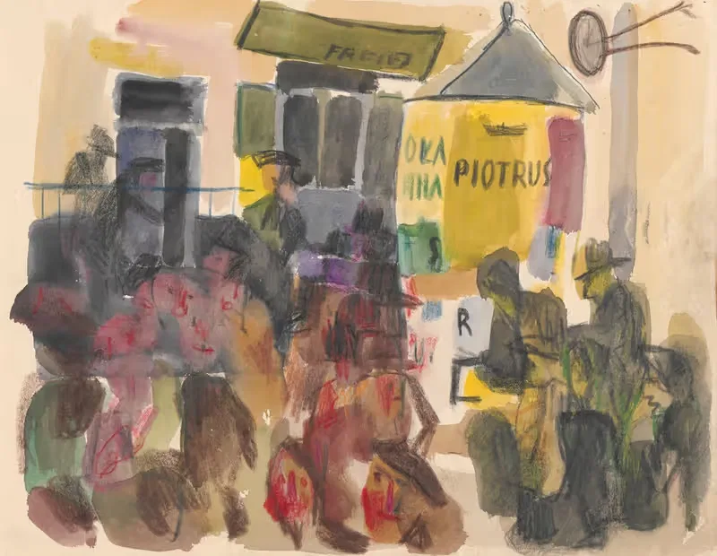 Street with an advertising column VI — Stanisław Osostowicz