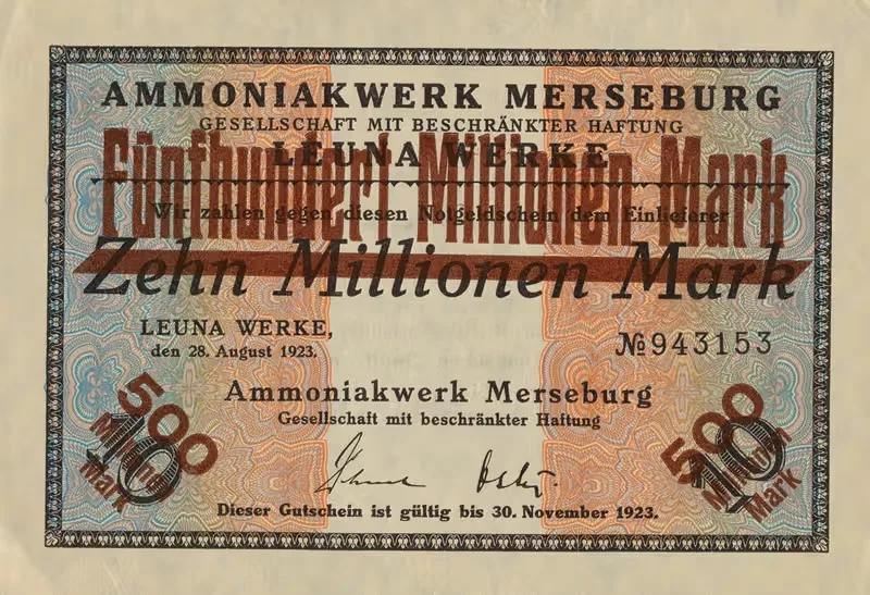Пятьсот миллионов марок, банкнота by Баденская анилиновая и содовая фабрика, 1923 — digital art print download