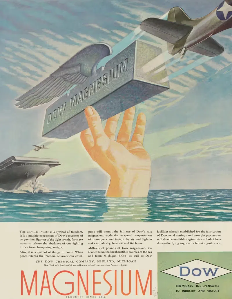 Реклама для Dow Magnesium by Даун Кемикал Компани, 1943 — digital art print download