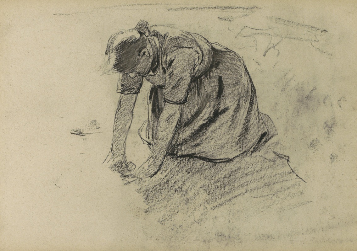 Knielende jonge vrouw op het land — Willem Witsen