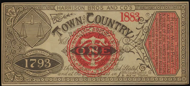 Town and Country Ready Mixed Paints advertising note — Harrison Bros. & Co.