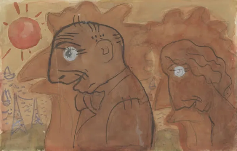 Karikatuur van Leo Gestel en zijn vrouw — Leo Gestel