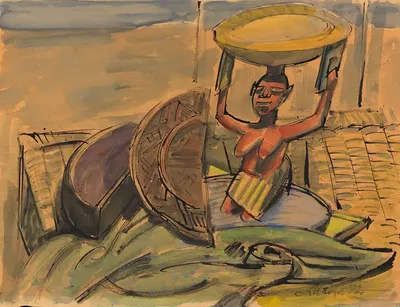 Натюрморт с африканской скульптурой by Эмиль Маецель, 1947 — digital art print download