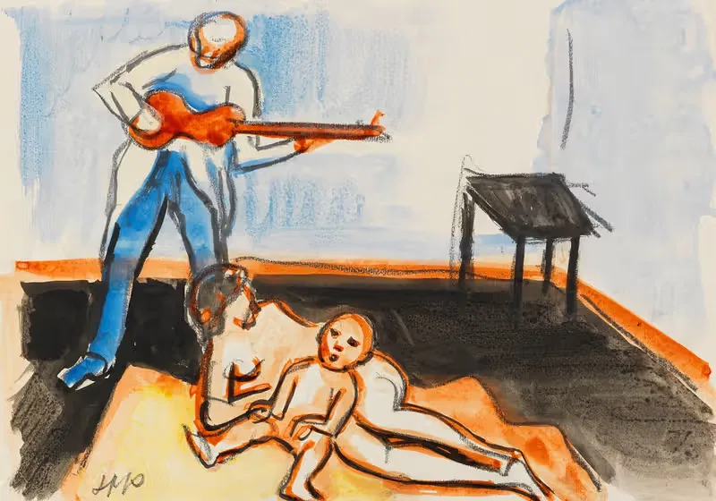 Geschwisterakte mit Lautenspieler — Hermann Max Pechstein