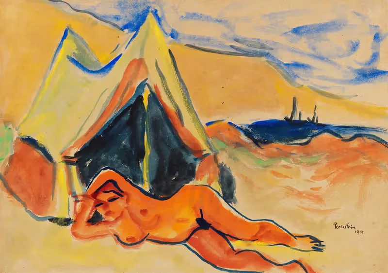 Обнаженная, лежащая на пляже by Герман Макс Пехштайн, 1911 — digital art print download