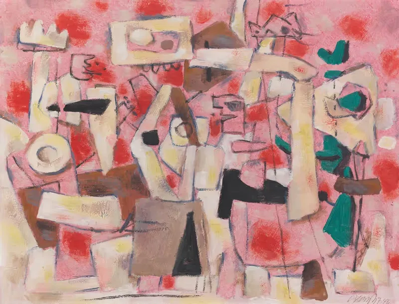 Heitere Bewegung auf Rosa — Willi Baumeister