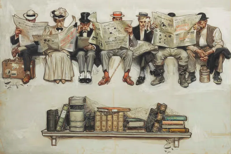 Газеты над книгами by Джозеф Кристиан Лейендеккер — digital art print download