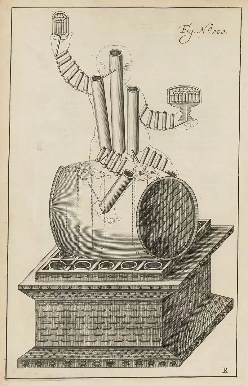 Plate R: Pyrotechnic set piece of Bacchus (interior) — Jacob van Meurs