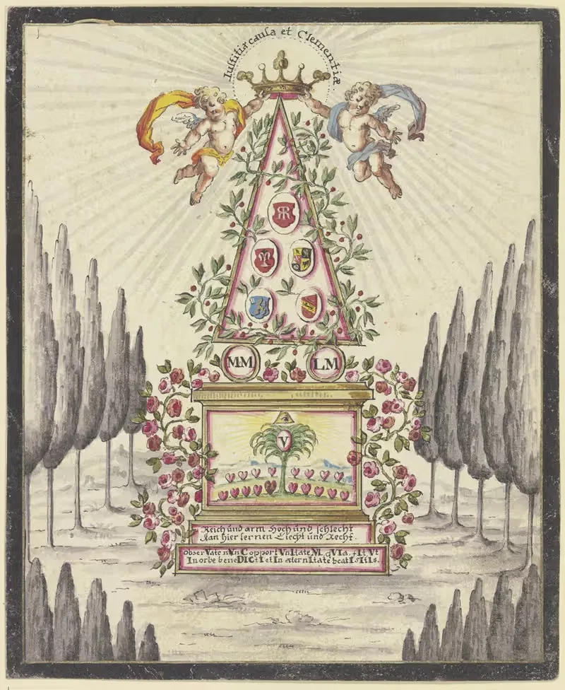 Allegorische Darstellung, Pyramide mit einem Altar — Johann Esaias Nilson