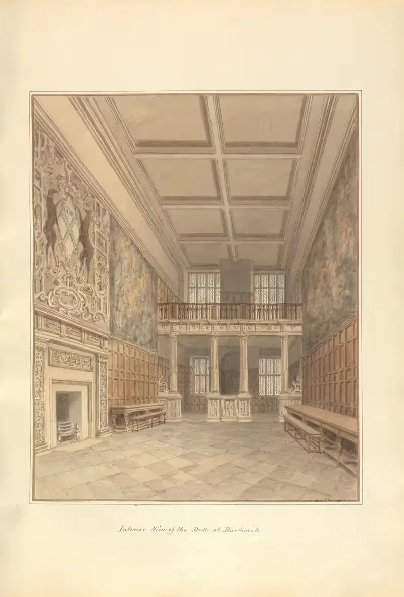 Interior View of the hall at Hardwick — John Buckler