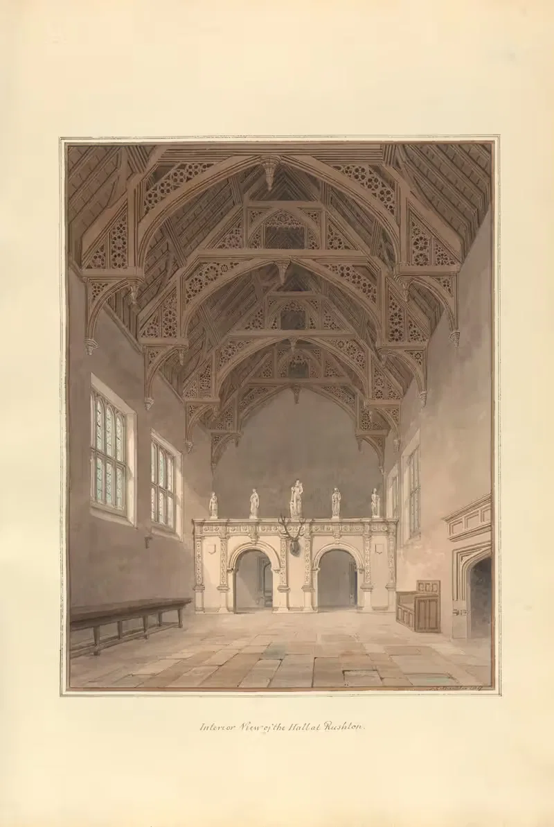 Interior View of the Hall at Rushton — John Buckler
