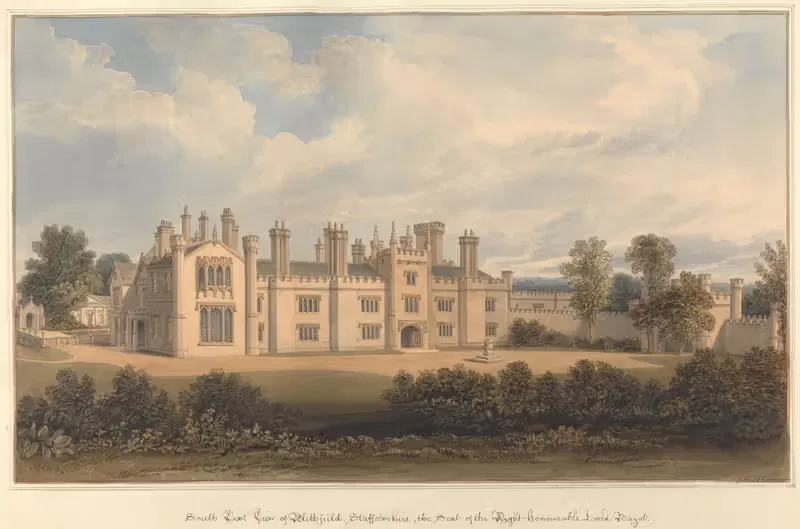South West View of Blithfield — John Buckler