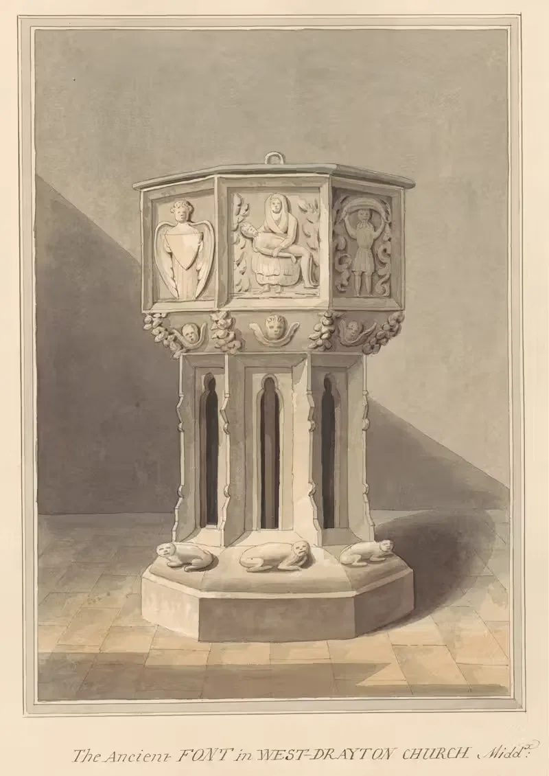 Ancient Font in West Drayton Church, Middlesex — Daniel Lysons