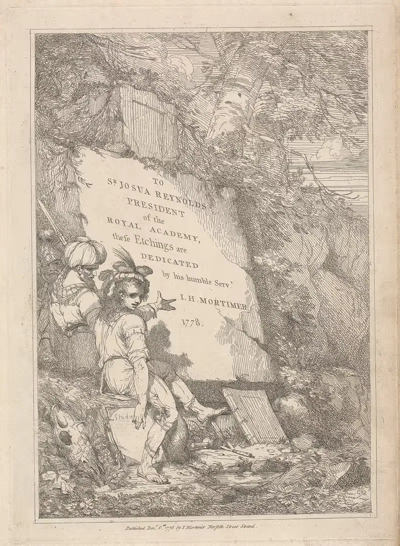 Frontispiece dedicated to Sir Joshua Reynolds — John Hamilton Mortimer