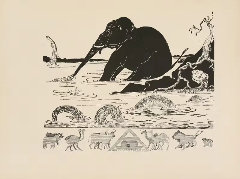 Ребенок слона, которому крокодил тянет нос by Редьярд Киплинг, 1902 — digital art print download