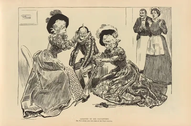 Assisted by his daughters by Charles Dana Gibson, 1893-1900 — digital art print download