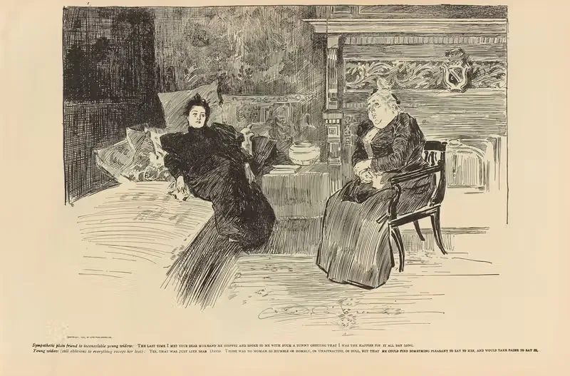 Sympathetic plain friend to inconsolable young widow — Charles Dana Gibson