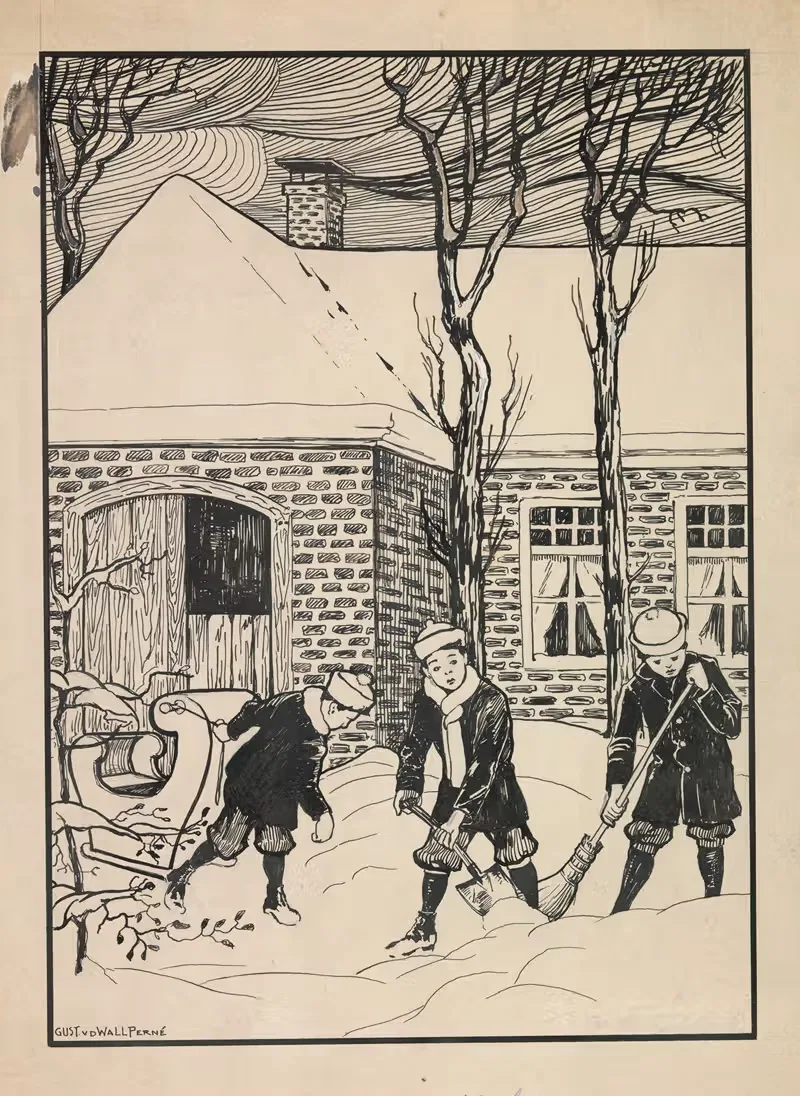Drie jongens in de sneeuw by Gust van de Wall Perné, 1887 - 1911 — digital art print download