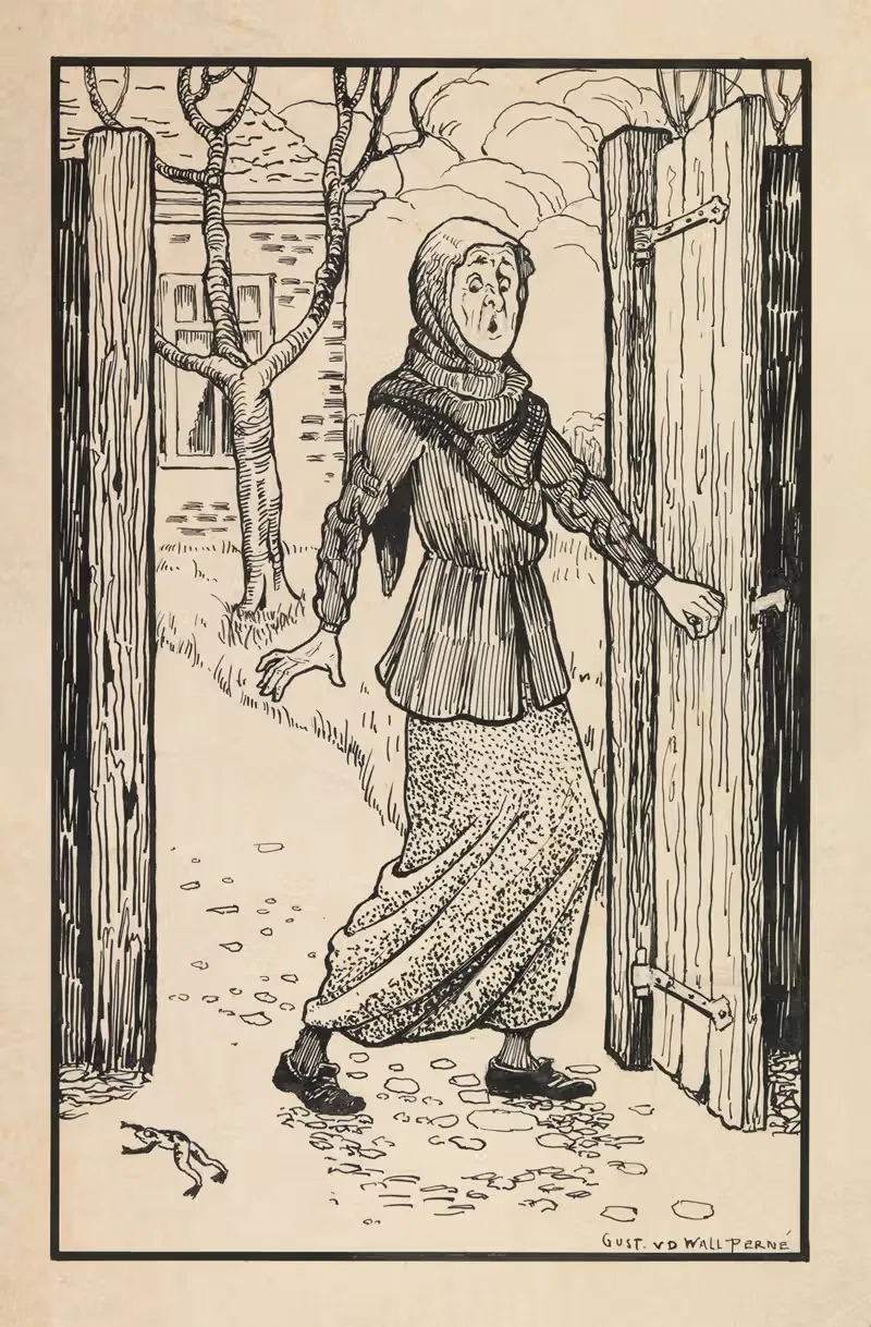 Vrouw schrikt van een kikker — Gust van de Wall Perné