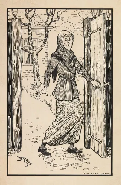 Vrouw schrikt van een kikker by Gust van de Wall Perné, 1887 - 1911 — digital art print download