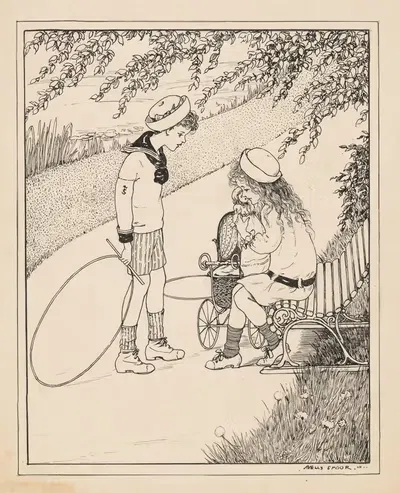 Meisje knuffelt een pop op een bank by Nelly Spoor, 1918 — digital art print download