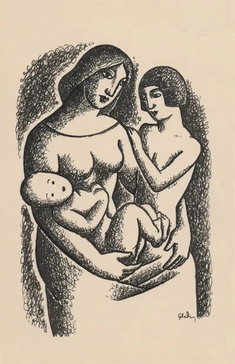 Mother with Two Children in her Lap — Mikuláš Galanda
