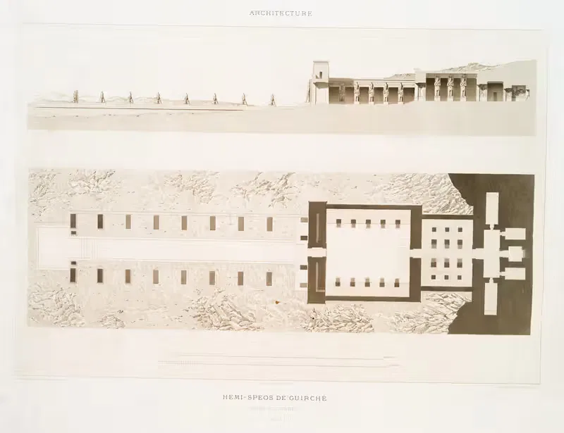 Architecture; hemi-spéos de Guirché ; plan et coupe (Nubie) — Émile Prisse d'Avennes