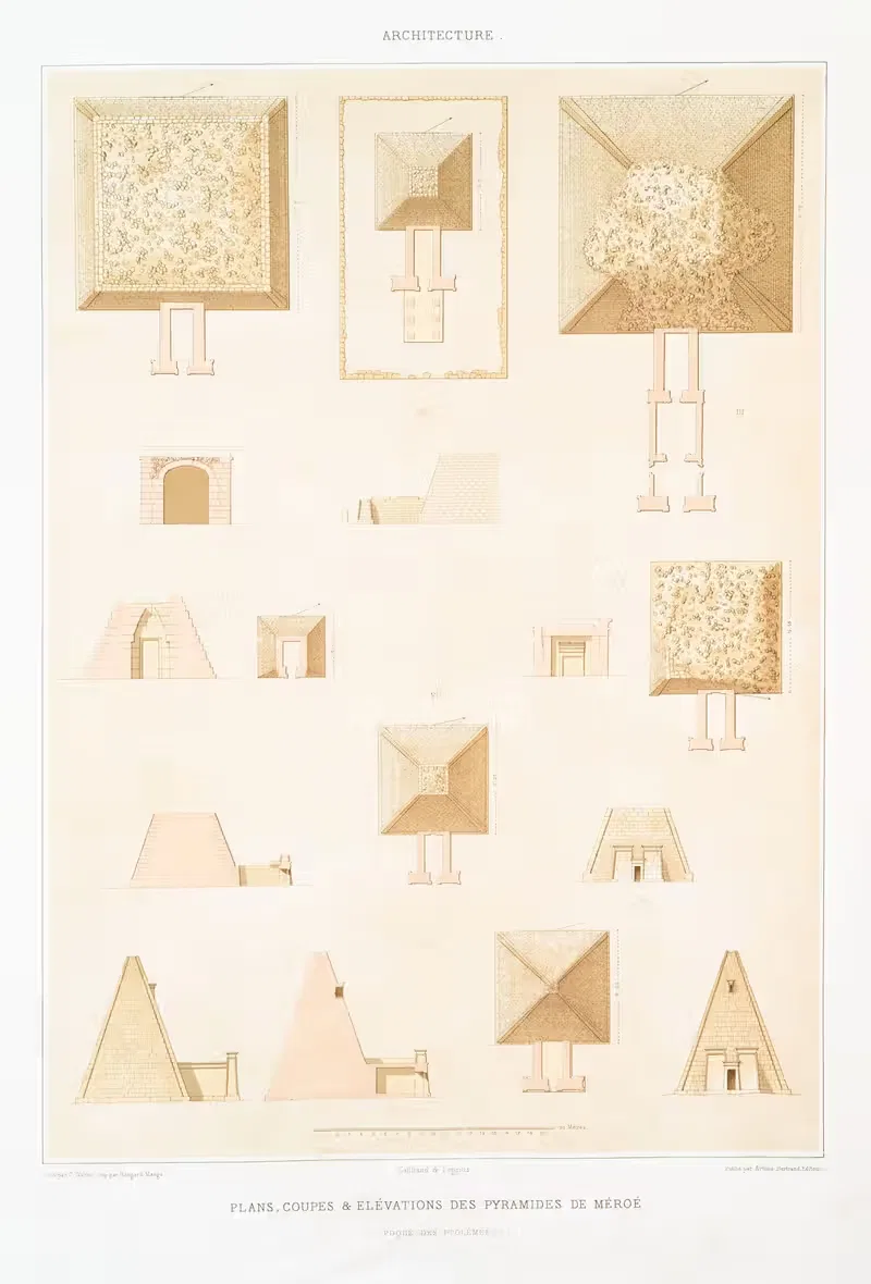 Architecture; plans, coupes & élévations des pyramides de Méroé (époque des Ptolémées) — Émile Prisse d'Avennes