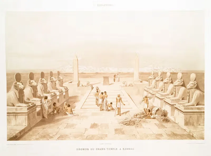 Sculpture; dromos du grand temple à Karnac — Émile Prisse d'Avennes