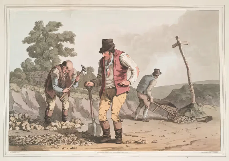 Камнеобработчики на дороге, пл. 7 by Джордж Уокер, 1814 — digital art print download