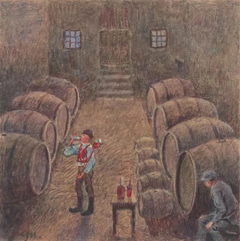 2. – Дегустация вина в погребе by Густав Мальи, 1932 — digital art print download