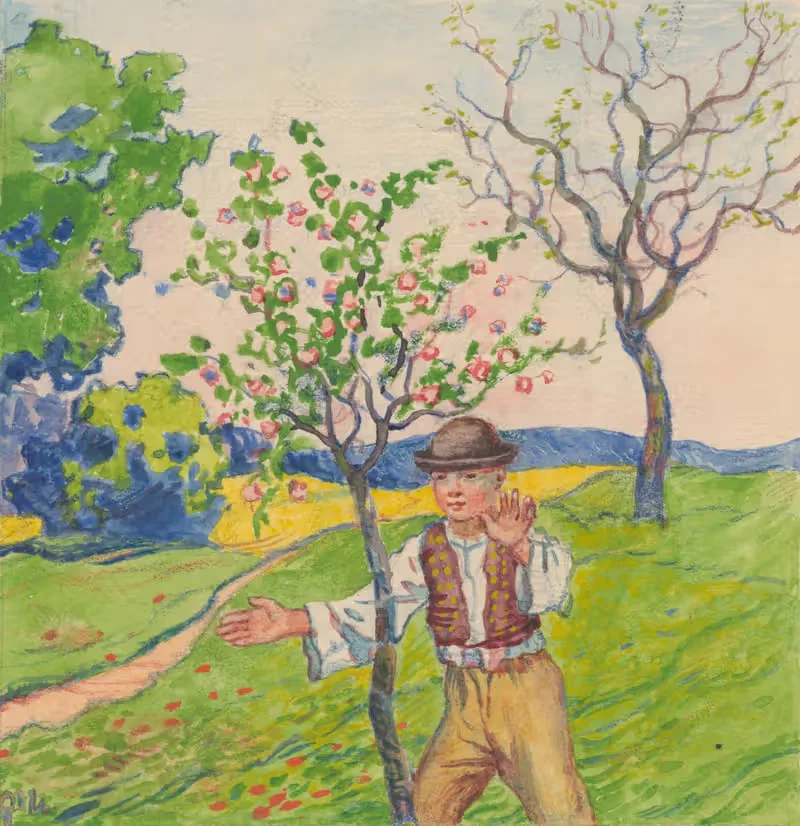 3. – Мальчик в весеннем саду by Густав Мальи, 1932 — digital art print download
