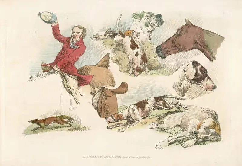 Всадник-охотник, бегущие собаки и лиса by Генри Томас Алкен, 1817-1818 — digital art print download