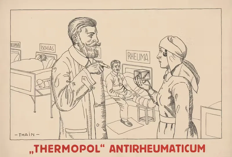Plagát na antireumatické tabletky Thermopol — Ján Thain