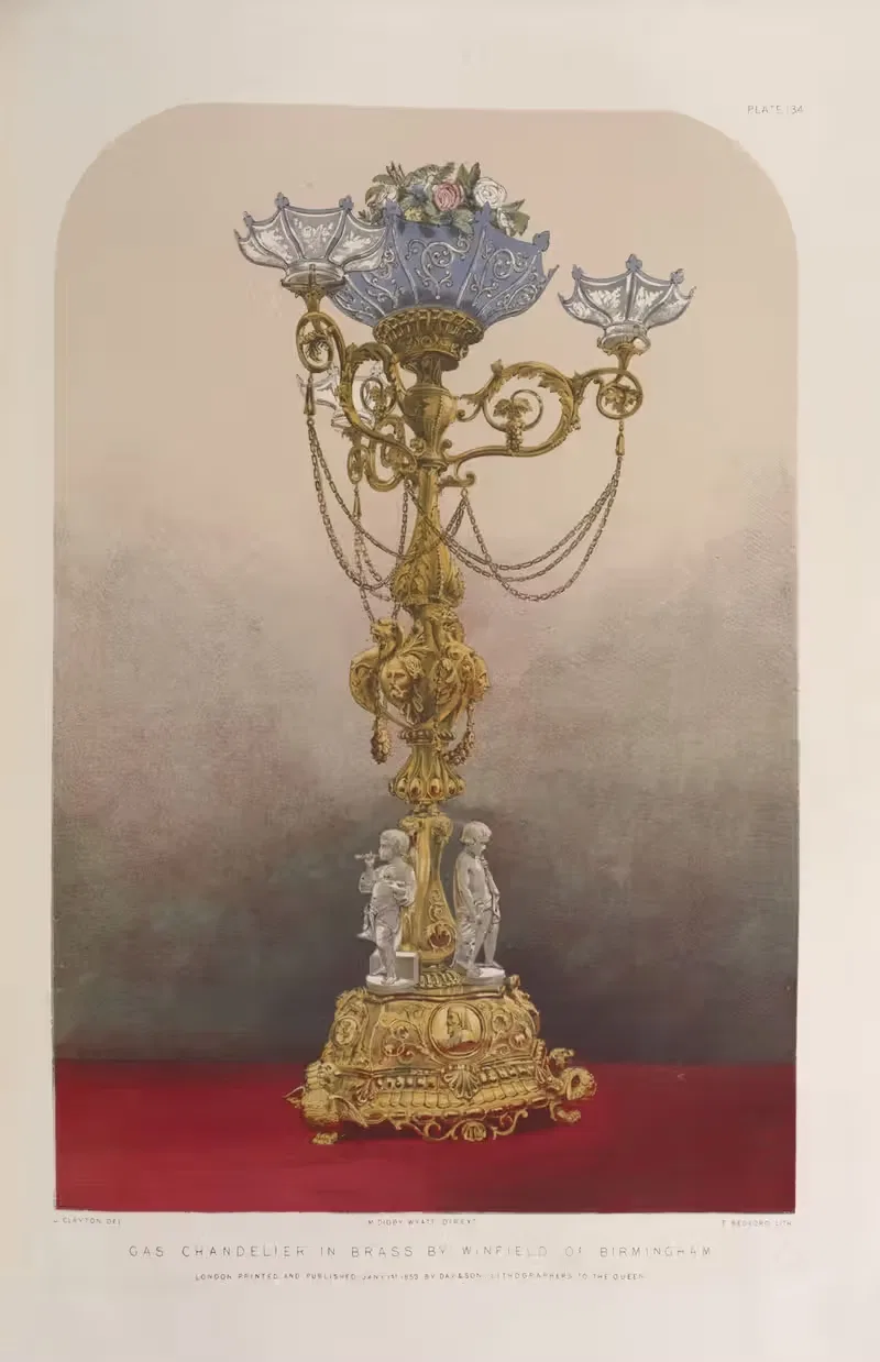 Gas chandelier in brass — Matthew Digby Wyatt