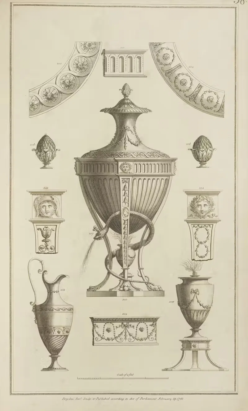 Central design of urn with snake curled around base. — Michael Angelo Pergolesi