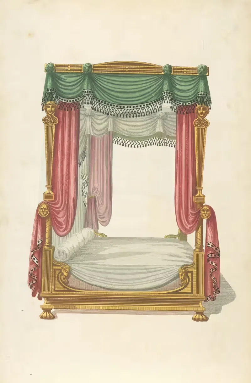 Кровать с балдахином с зеленой и красной драпировкой. by Томас Шератон, 1805 - 1806 — digital art print download