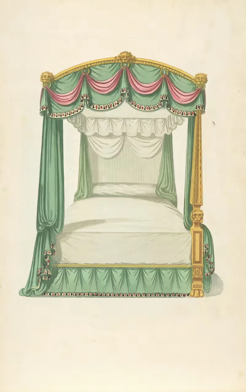 Кровать с балдахином и зелеными драпировками by Томас Шератон, 1805 - 1806 — digital art print download