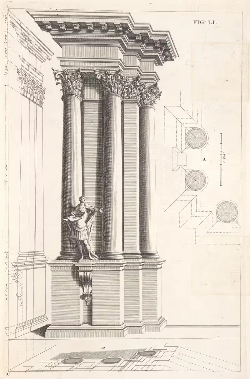 A Corinthian design in perspective by Andrea Pozzo, 1707 — digital art print download