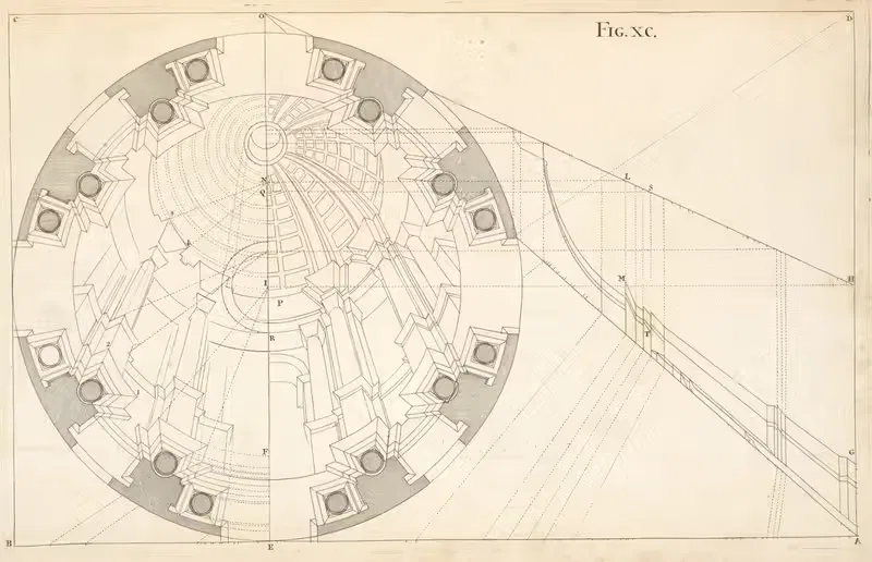 A cupola in horizontal perspective by Andrea Pozzo, 1707 — digital art print download
