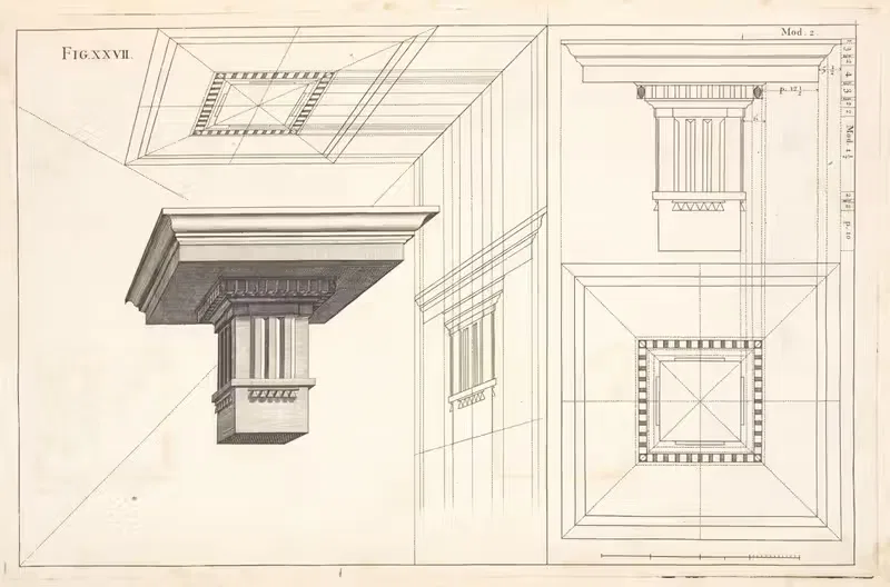The Dorick entablature in perspective — Andrea Pozzo