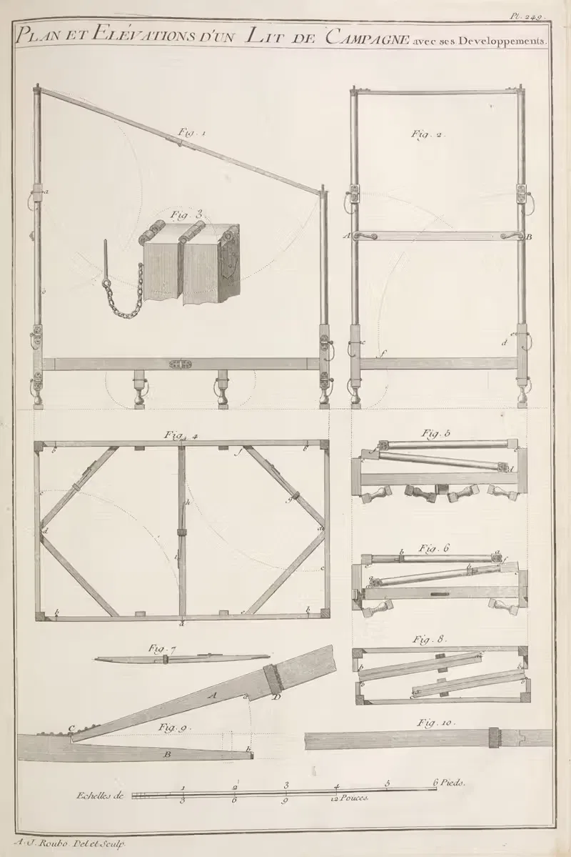 План и elevations полевого кровати с его разработками. by Андре Жак Рубо, 1769-1774 — digital art print download